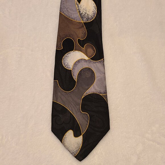 Ketch Classics Patterned Silk Tie Black White Gray - Picture 3 of 11
